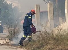 Εικόνα-σοκ:Πυροσβέστης σβήνει τη φωτιά με ποτιστήρι